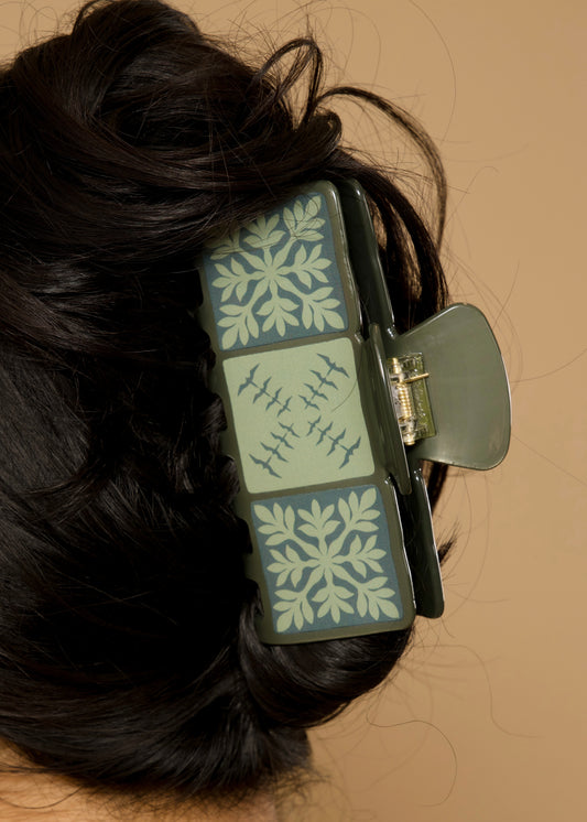 Large 3-TILE Claw Clip - GREEN 'IWA KUIKI