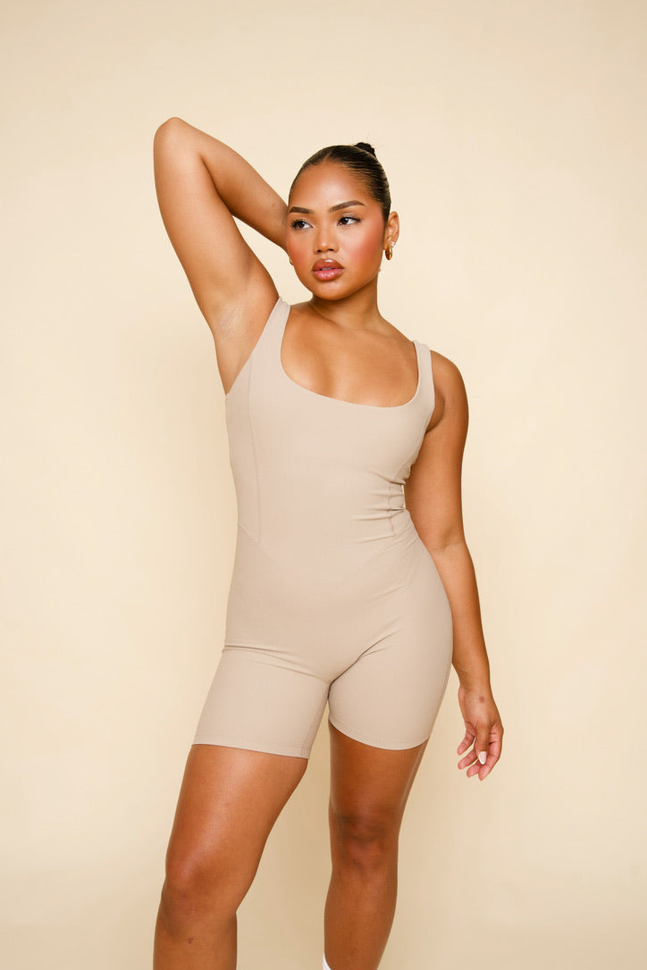 The KINO Sculpt Ribbed Jumpsuit - KHAKI