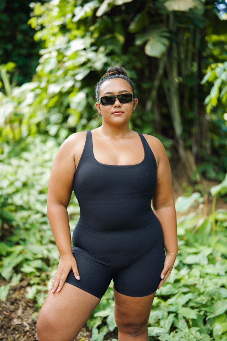 The KINO Classic Ribbed Jumpsuit - ʻIWA BLACK